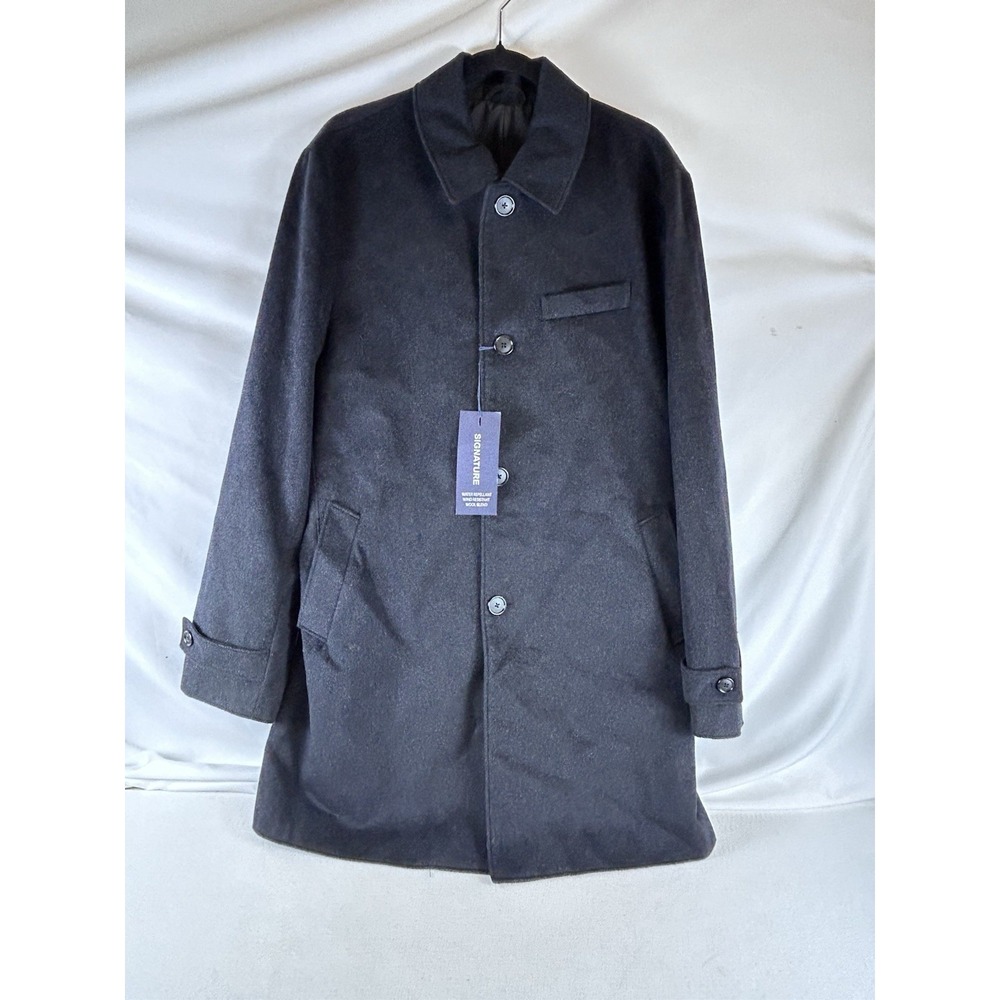 NWT Stafford Men's Long Wool Blend Coat Charcoal Size M Lined, Collar, Pockets